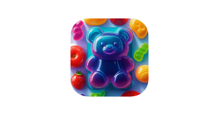 CandyFit calorie tracker interface showing gummy bear mascot and colorful meal logging